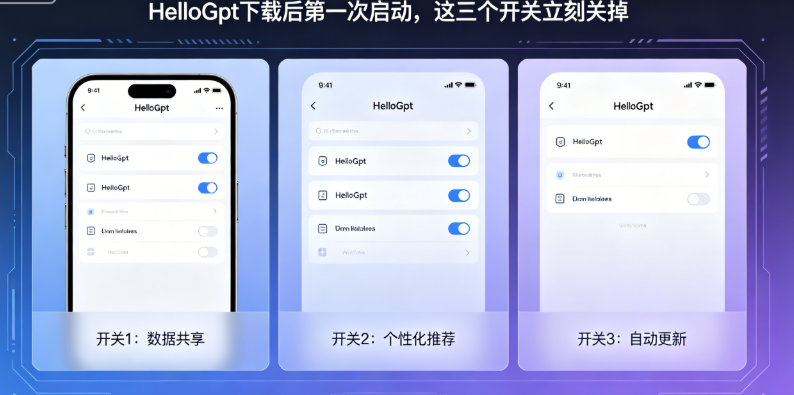 HelloGpt下载后第一次启动，这三个开关立刻关掉